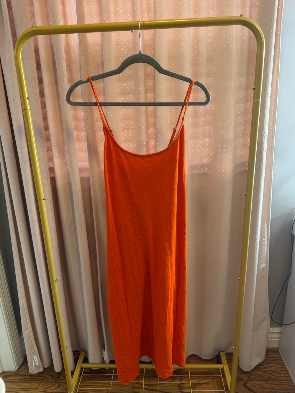 J. Crew Orange Slip Midi Dress with Spaghetti Straps